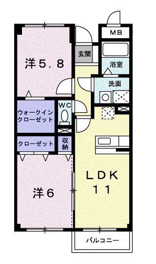 エルファーレB(2LDK/3階)の間取り写真