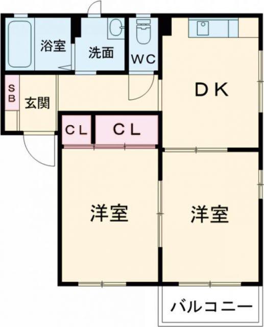 モンパルク東 (2K/2階)の間取り写真