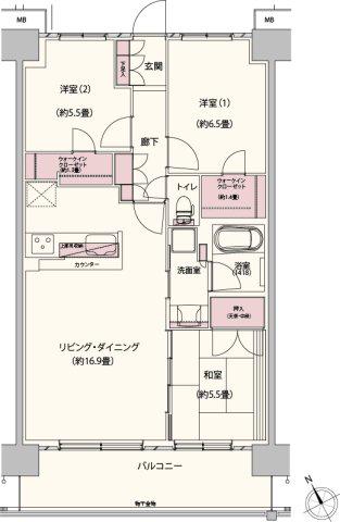 クレストフォルム柏サウスウイング(3LDK/2階)の間取り写真