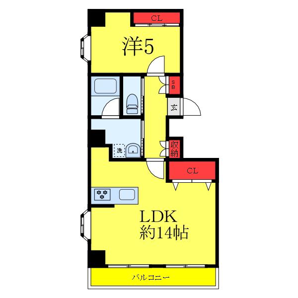 さかえビル(1LDK/3階)の間取り写真