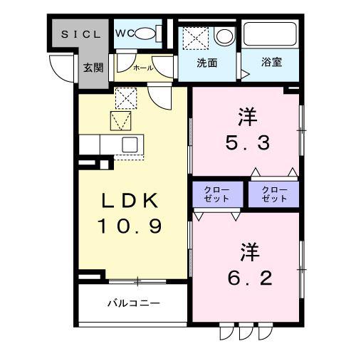 グランリヴェール建石町(2LDK/1階)の間取り写真