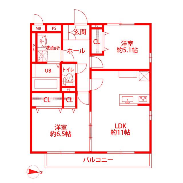 デュラカーサ ルシア富士見が丘I(2LDK/1階)の間取り写真