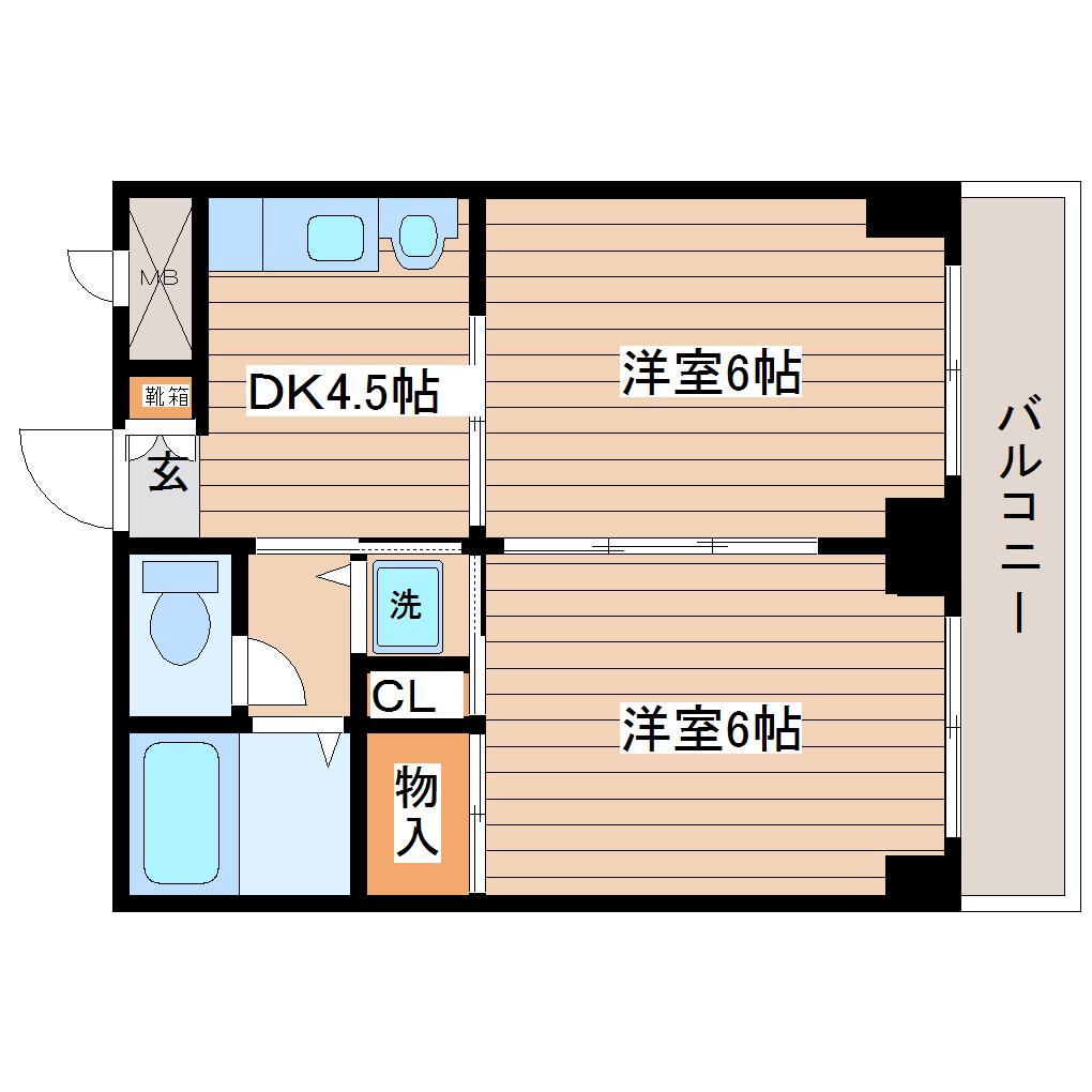 アルデール宮町(2DK/5階)の間取り写真