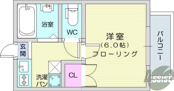 サンパレス連坊(1K/2階)の間取り写真