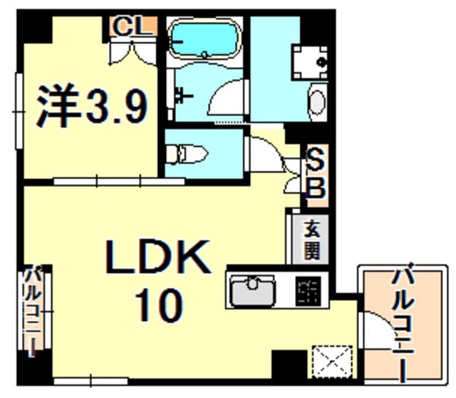 SDグランツ神戸西元町(1LDK/5階)の間取り写真