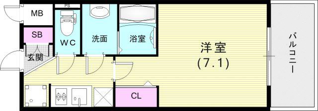 プレサンス THE神戸(1K/7階)の間取り写真
