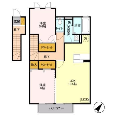 PARKSIDEひたち野(2LDK/2階)の間取り写真