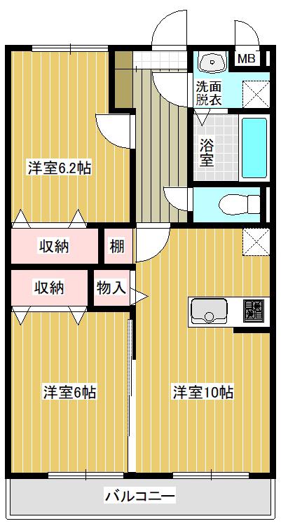 ヴァンヴェール神栖B(2LDK/1階)の間取り写真