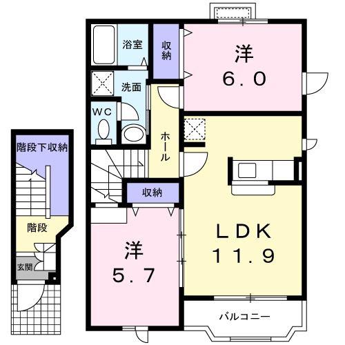 エクセレンテ北原B(2LDK/2階)の間取り写真