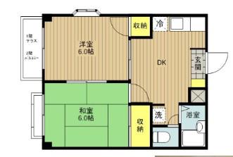 ベルウッド鴻巣 A棟(2DK/1階)の間取り写真