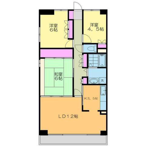 本厚木ロイヤルマンション(3LDK/1階)の間取り写真