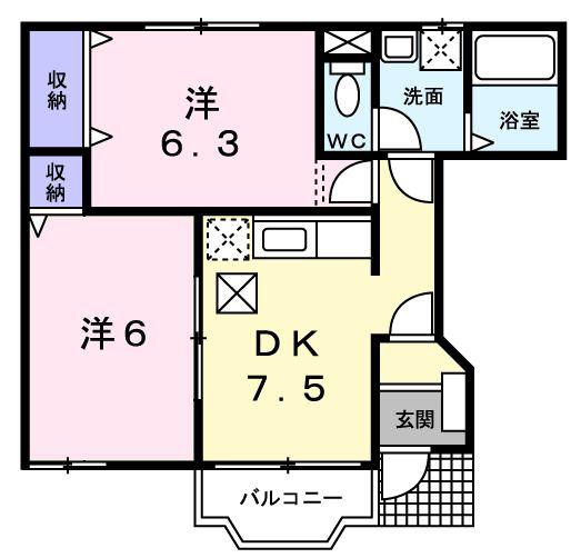 トランキーロ・Y(2DK/1階)の間取り写真