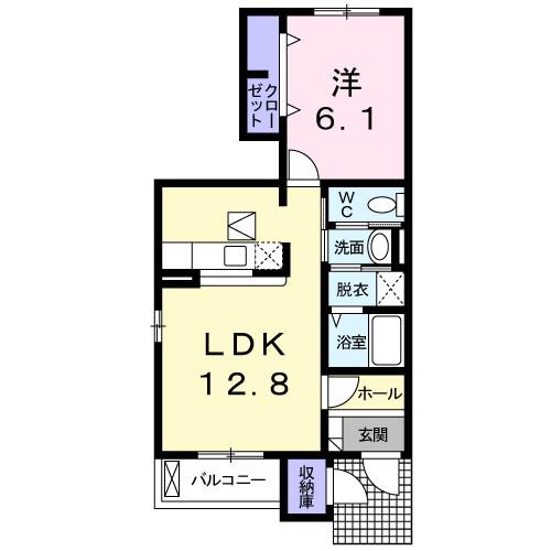 エレガンシアA(1LDK/1階)の間取り写真