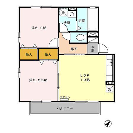 リビングタウン桶川朝日 B(2LDK/2階)の間取り写真