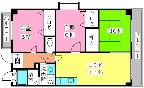 メールコート9(3LDK/4階)の間取り写真