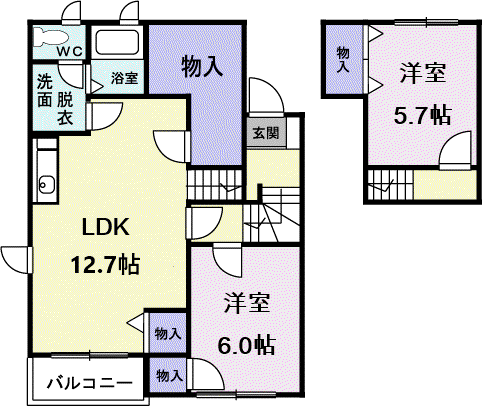 アルファ スィートB(2LDK/2階)の間取り写真