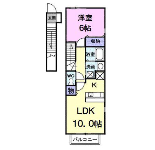 シャンドフルール美鈴(1LDK/2階)の間取り写真