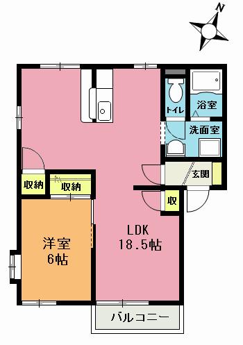 アトレハイツE棟(1LDK/2階)の間取り写真