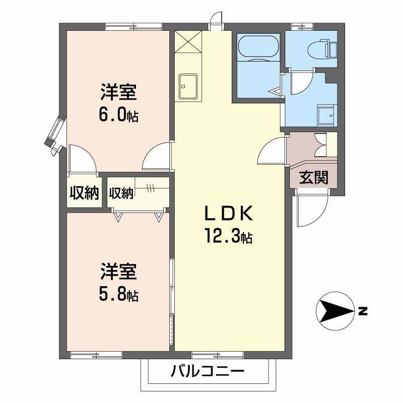 ジュネス砥川(2LDK/2階)の間取り写真