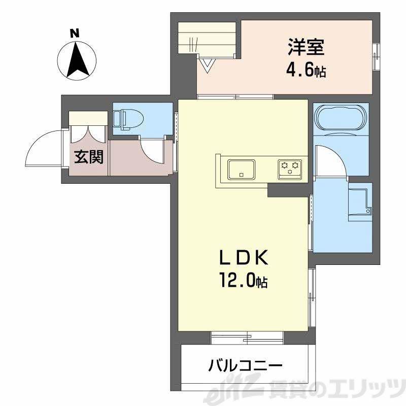 ユイロ中津(1LDK/2階)の間取り写真