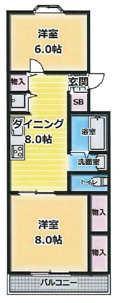 シルフィード御崎(2LDK/3階)の間取り写真