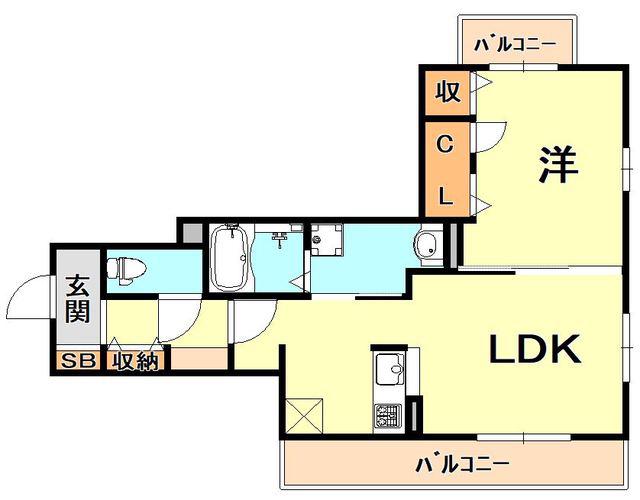 ロータス湊川公園(1LDK/2階)の間取り写真