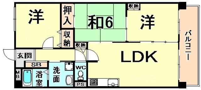 阪急神戸線 武庫之荘駅 徒歩15分 5階建 築28年(3LDK/3階)の間取り写真