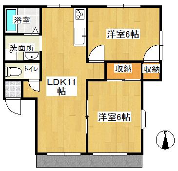 グリーンハイツ福島B(2LDK/1階)の間取り写真