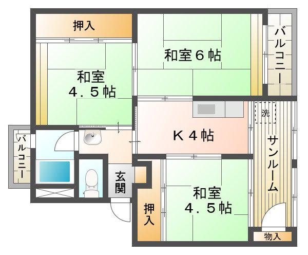 多聞台ビル(3K/4階)の間取り写真