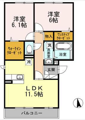 グランフォート参番館(2LDK/1階)の間取り写真