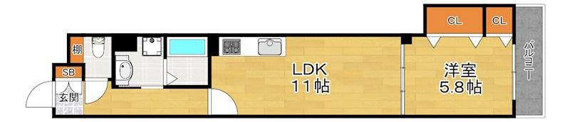 ワンライフ私市(1LDK/3階)の間取り写真