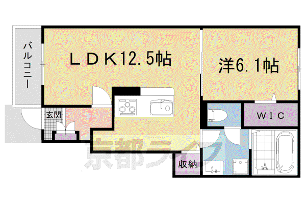 シモン宝ヶ池(1LDK/1階)の間取り写真