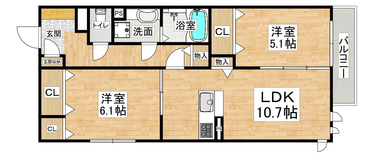 エムライズ材木町(2LDK/2階)の間取り写真
