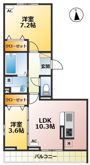 オーヴェスト深大寺(2LDK/2階)の間取り写真