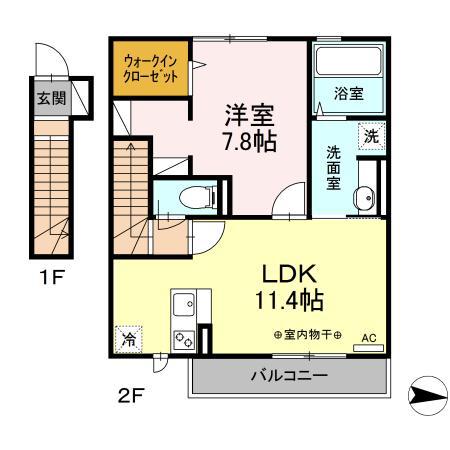 LIBERTY(1LDK/2階)の間取り写真