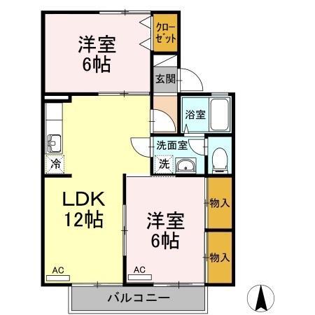グランシャトー A棟(2LDK/2階)の間取り写真
