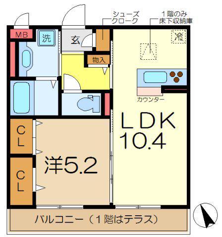 BLESS港南上大岡A棟(1LDK/1階)の間取り写真