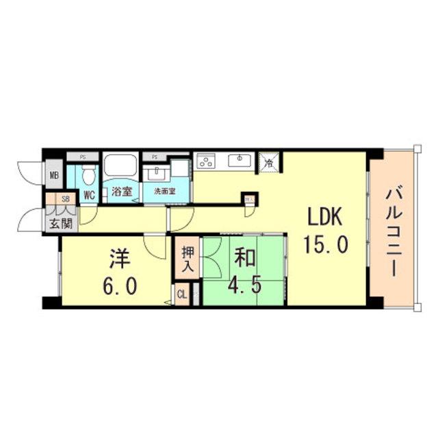 ワコーレヴィータ森北町(2LDK/2階)の間取り写真
