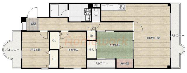 シャトーグレース(3LDK/4階)の間取り写真