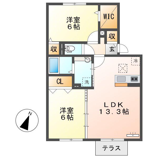 近鉄名古屋線 伏屋駅 徒歩12分 2階建 築13年(2LDK/1階)の間取り写真