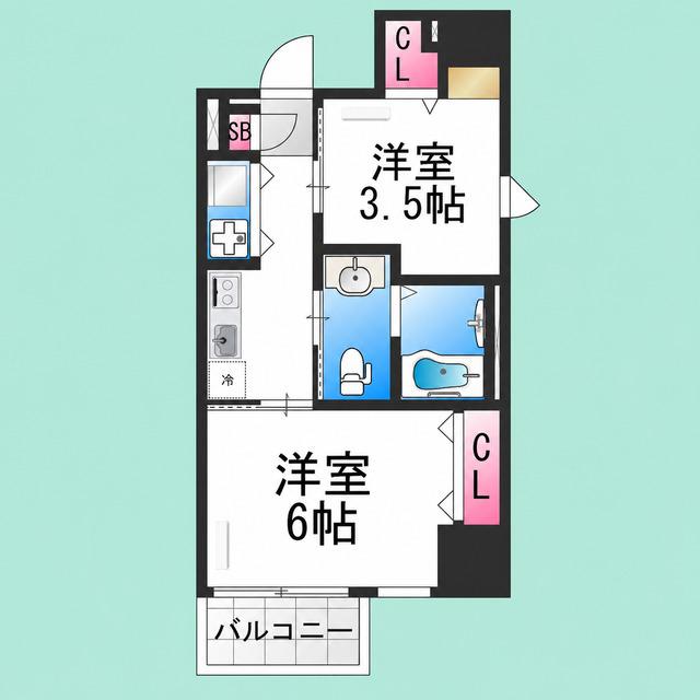 ディアコート宿屋町(2K/2階)の間取り写真