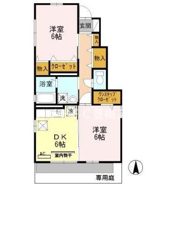 アムール B棟(2DK/1階)の間取り写真