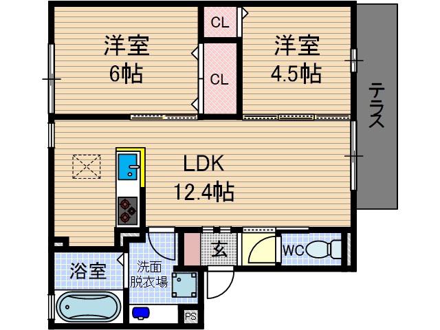 FLAIR桑田町(2LDK/2階)の間取り写真