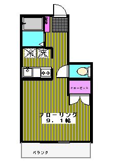 ヴィラ草薙(1K/1階)の間取り写真