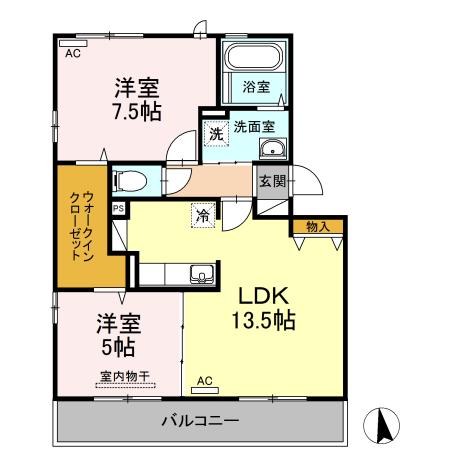 KIMIKO B棟(2LDK/2階)の間取り写真