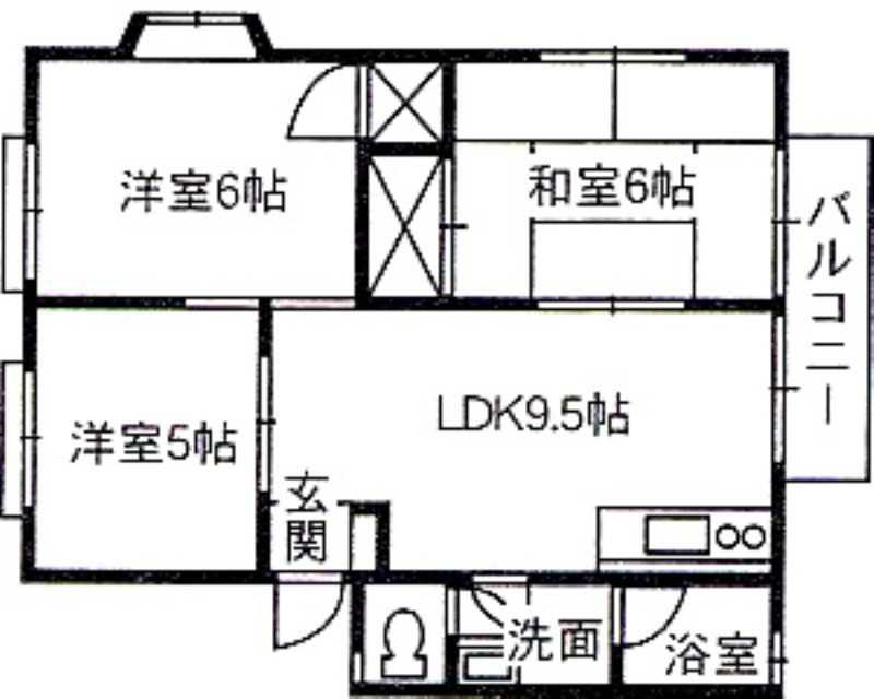 ハイグレードタウン多治米(3DK/2階)の間取り写真