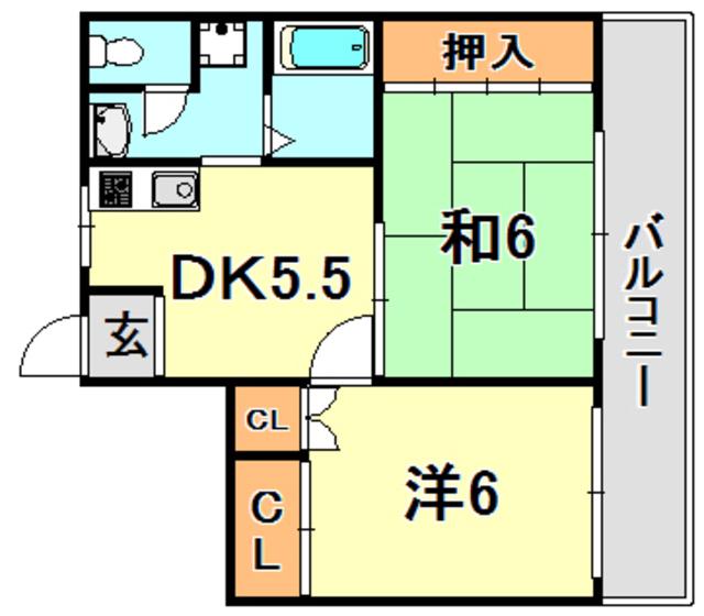 神和マンション(2DK/2階)の間取り写真