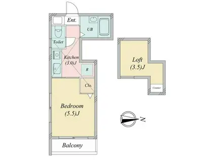 ビレッジハイム(1K/2階)の間取り写真