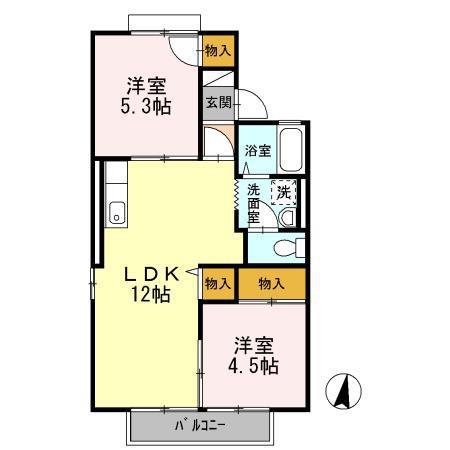ボヌールS(2LDK/1階)の間取り写真