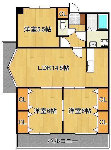 レイ・ブリック若園(3LDK/4階)の間取り写真